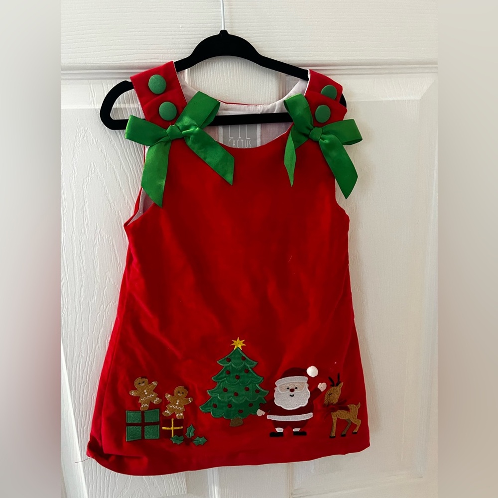 Cactus Red Holiday Dress with Green Bows